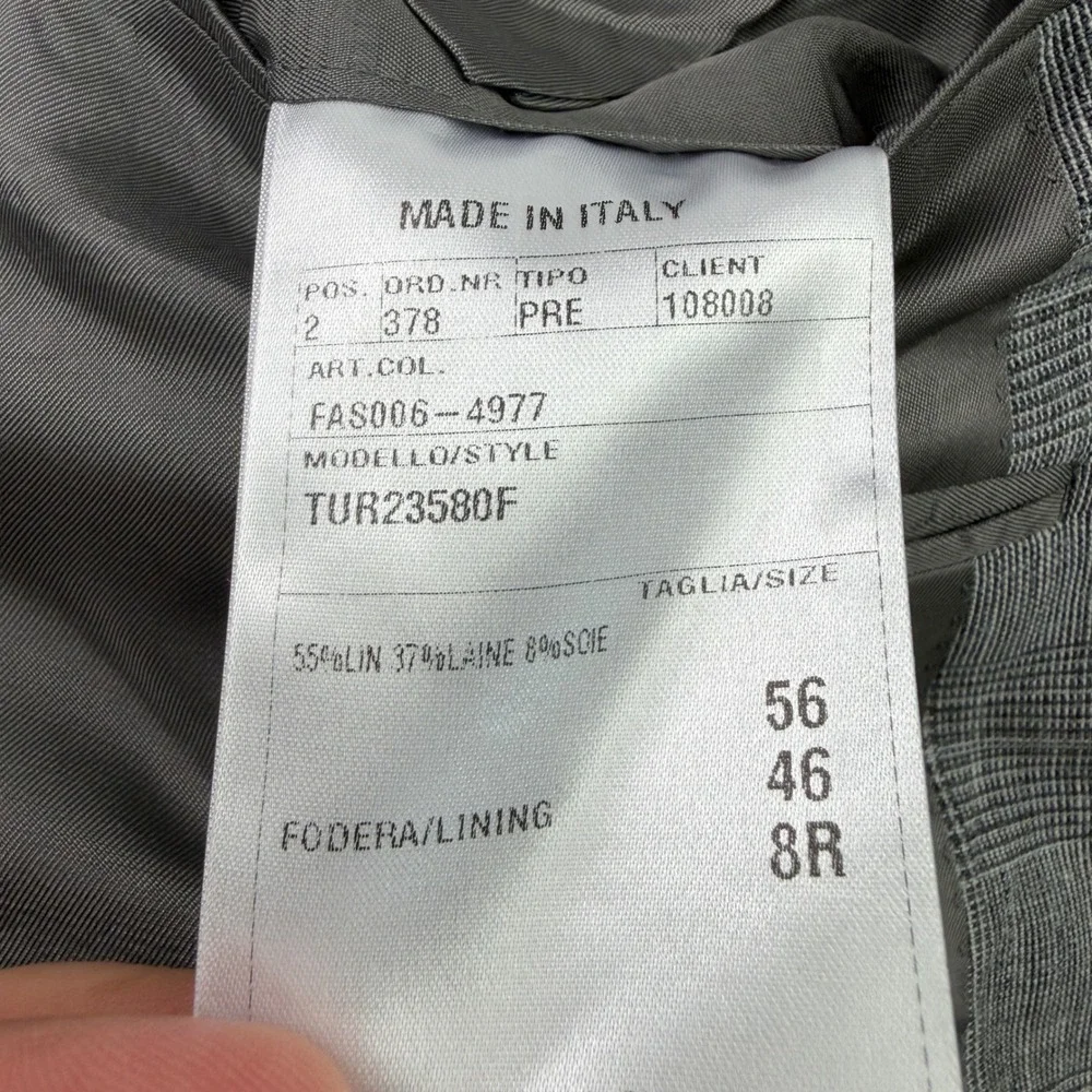 Turnbull & Asser Mens 44R Sport Coat Gray Blue Linen Wool Silk Plaid‎ Made Italy